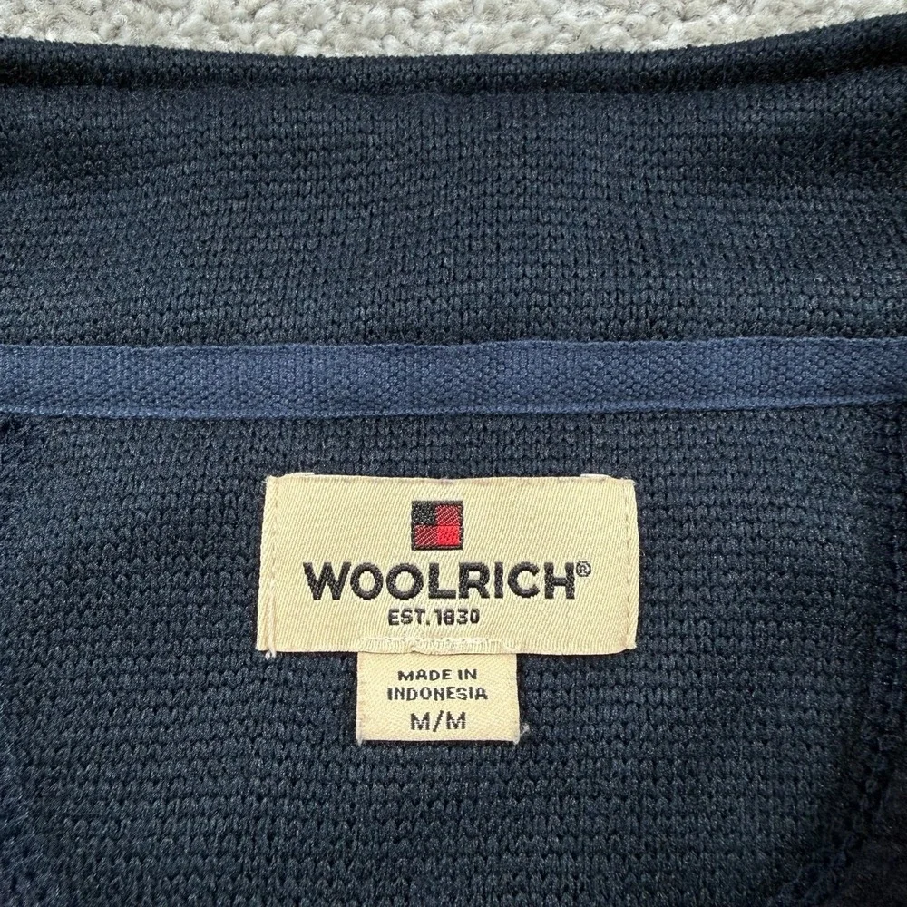 Woolrich Sweater Fleece Mens M Navy Blue 1/4 Zip Pullover Chest Pocket